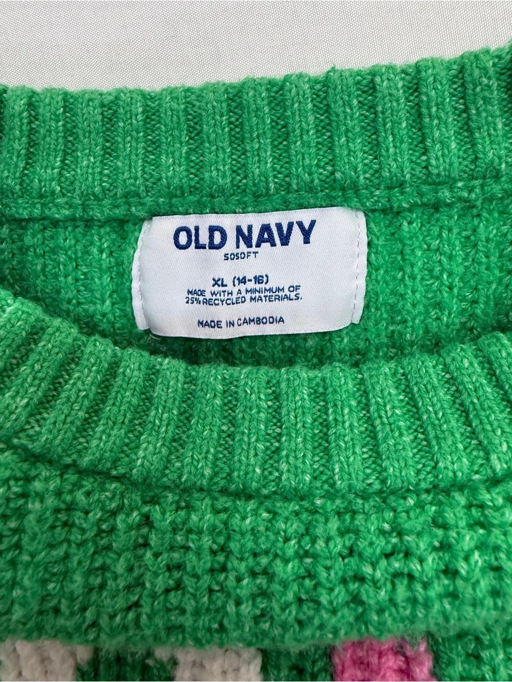 Old Navy Green 'LOVE' Crewneck Sweater with Multicolor Letters